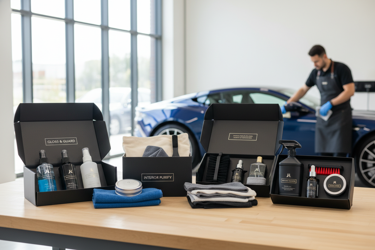 this page is for bundles and kits, I was thinking there should just be a few bundle items for detailing, The background can be whatever, a shop, inside a car, idk make something professional though